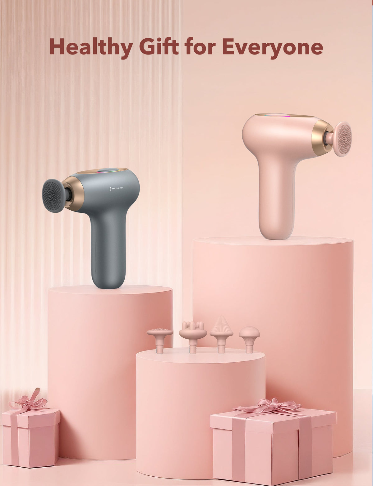 Massage Gun, Deep Tissue Percussion Muscle Massager Handheld Cordless Back Massager with 5 Speeds and 4 Heads(Pink)wm